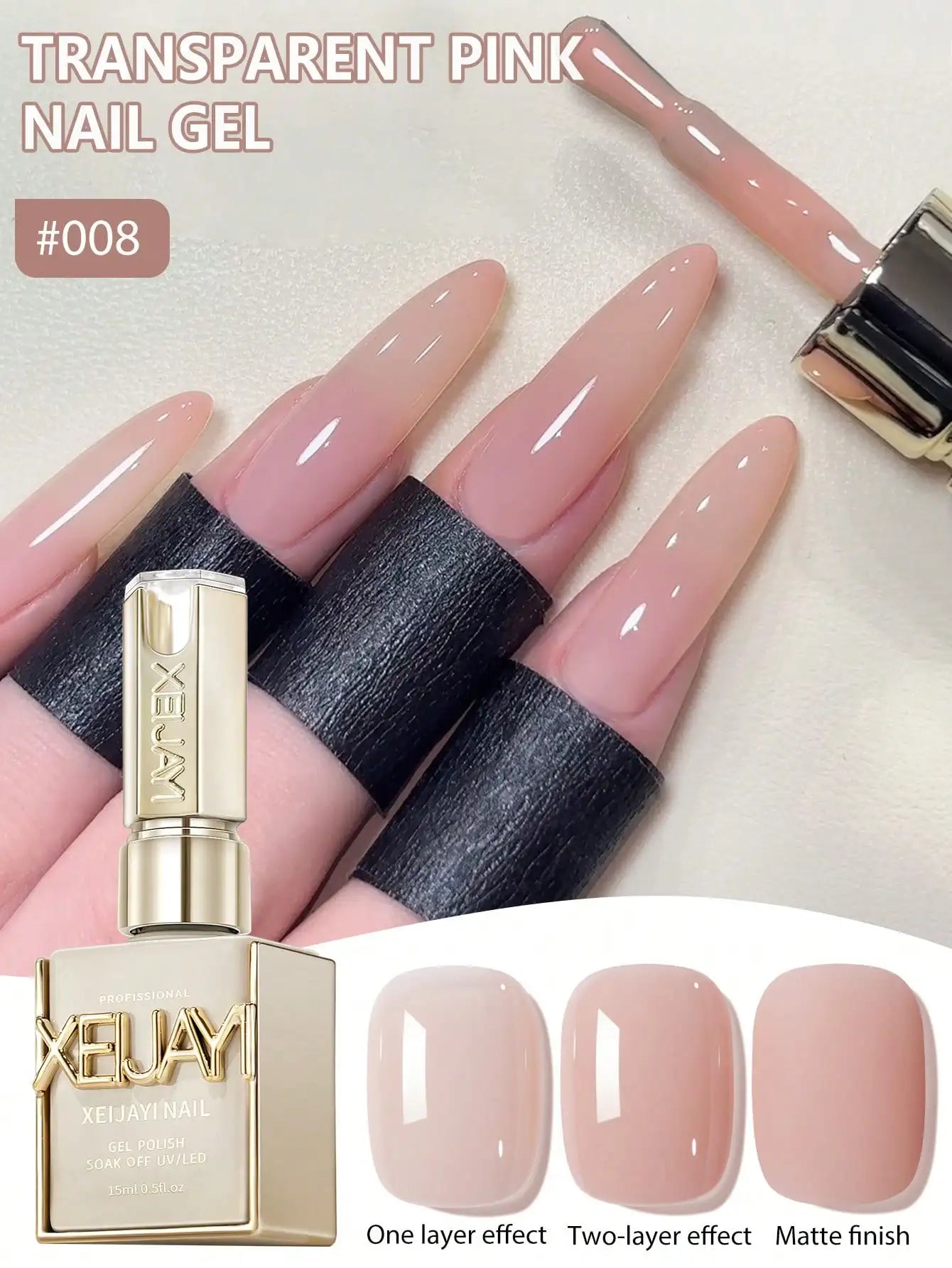 15ML Transparent Pink Gel Nail Polish Long-Lasting Nail Polish Gel Soaked Led/UV Gel Nail Polish Nail Salon Home Female Gifts