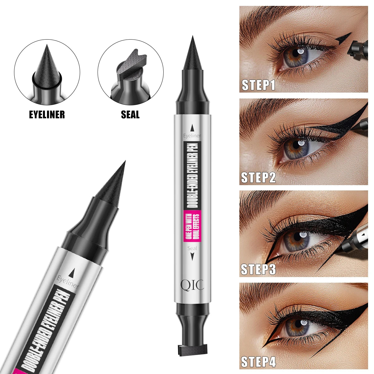 Double-ended stamp eyeliner pen, waterproof and sweat-resistant, smudge-proof liquid eyeliner pen, stamp liquid eyeliner for be