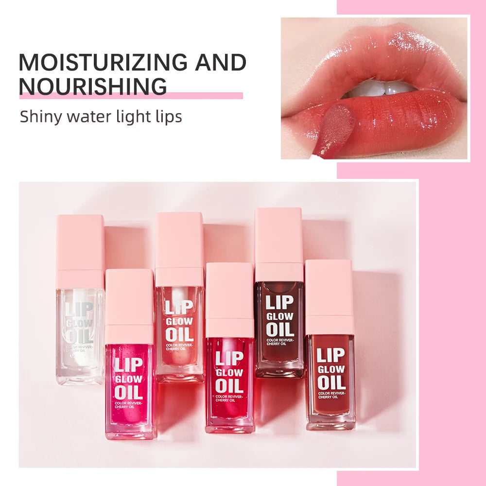 Crystal Lip Glow Oil Cherry Pink Lips Plumper Gloss Hydrating Plumping Lips Coat Tinted Lip Plumper Serum Lips Glow Oil Makeup