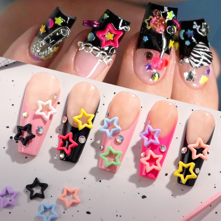 100cs/bag Macaron Hollow Star Nail Charms  Five Pointed Star Nail Art Decoration Kawaii Accessories Manicure Design Supplies