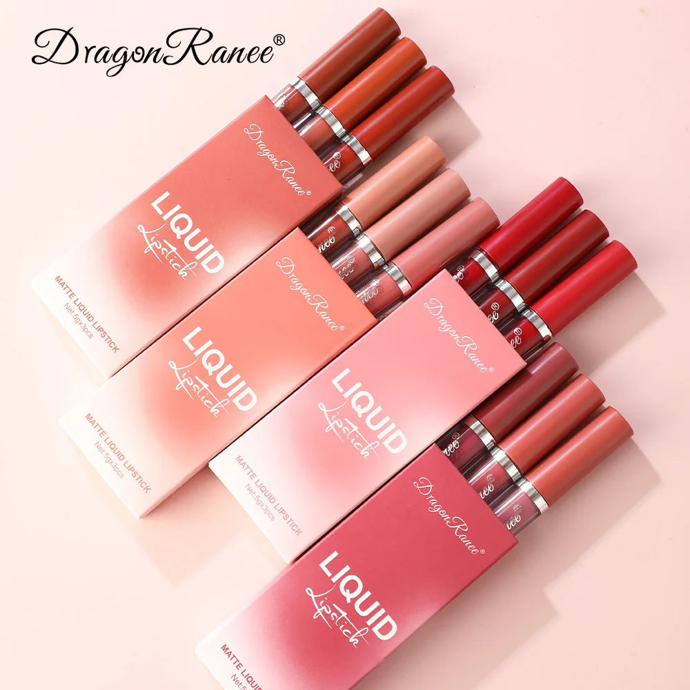3PCS/Sets Velvet Matte Lip Gloss Lasting Waterproof Nude Sexy Red Liquid Lipstick Moisturizing Lip Stain Tint Cosmetic For Women