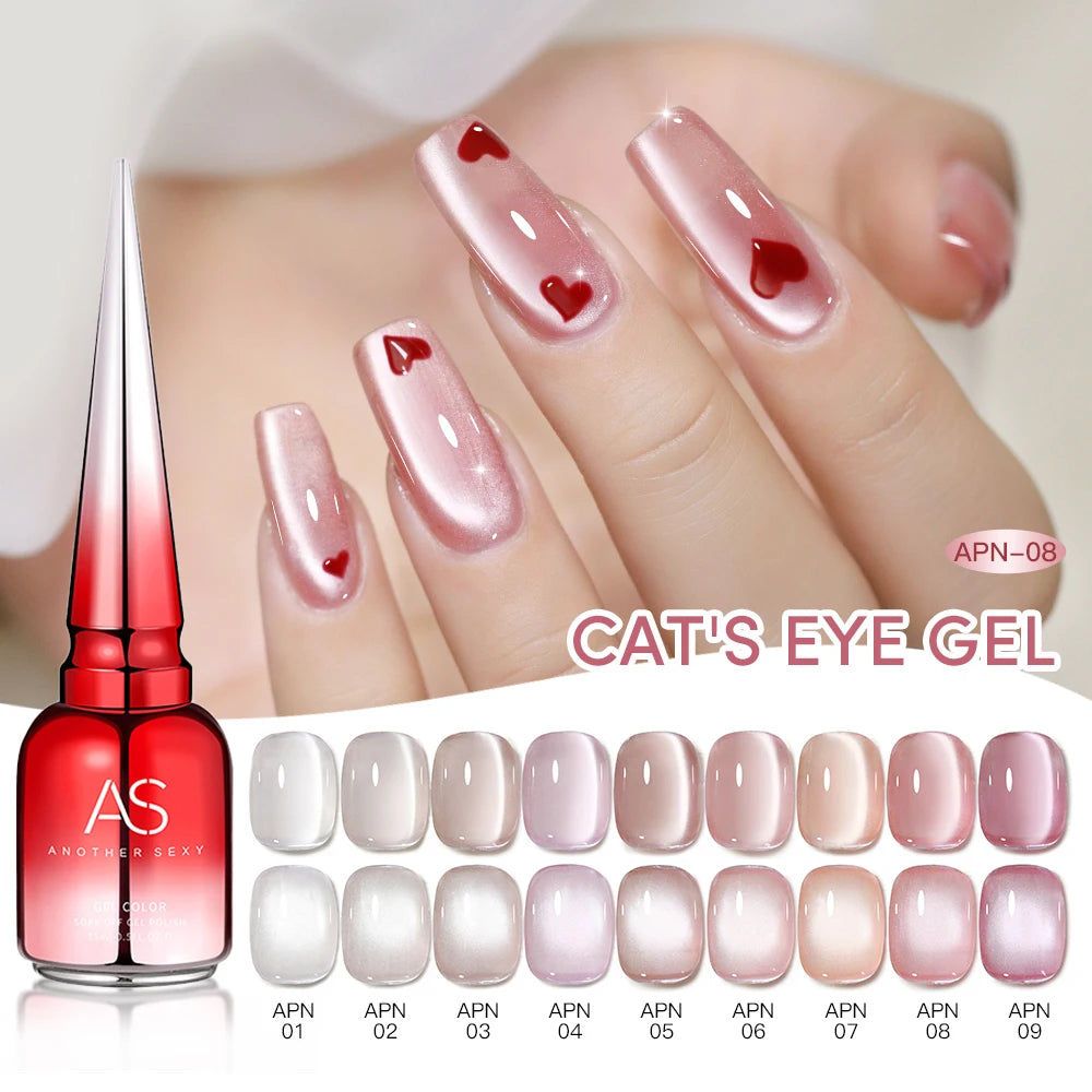 AS Colors Nude Magnetic Cat Eye Gel Nail Polish Pink UV LED Soak Off Gel Varnish Crystal Cat Eye Gel Lacquer Professional Enamel