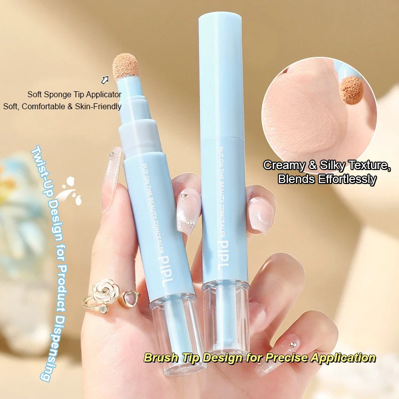 Sponge Head Liquid Concealer Stick, Full Coverage for Dark Circles, Marks, Long Lasting Waterproof Brightening Concealer Pen
