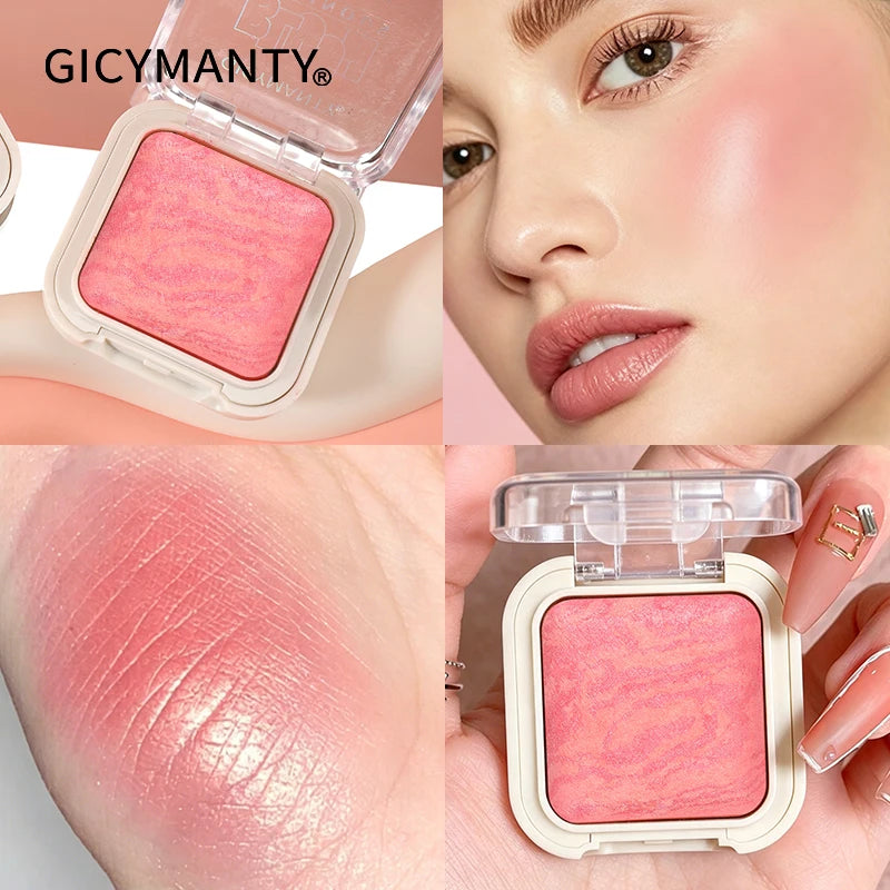 GICYMANTY Soft Blendable Baked Blush Powder Sweatproof Oil Control High Pigmented Marbled Blush For Warm Medium Dark Skin Summer