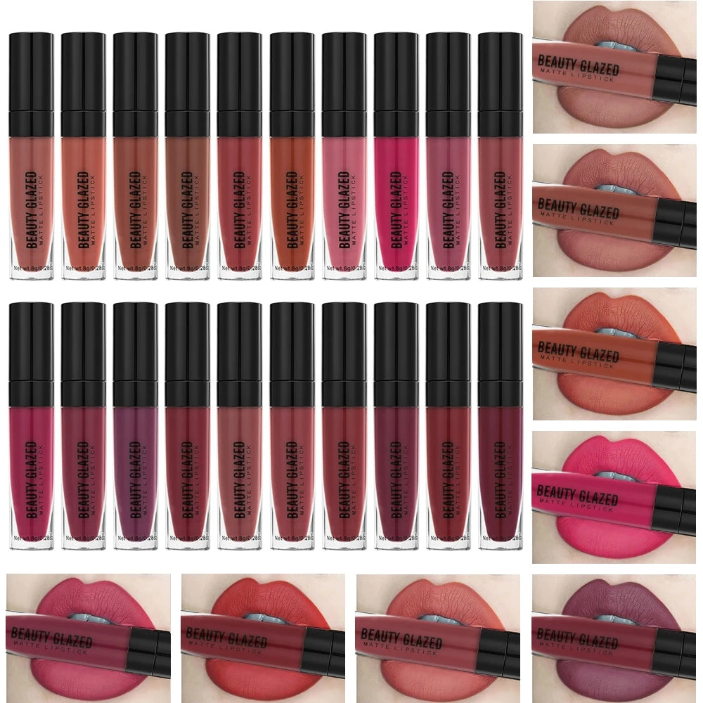 Beauty Glazed 20 Colors Long Lasting Waterproof Matte Lipstick Lip Tint Smooth Lightweight Lip Makeup