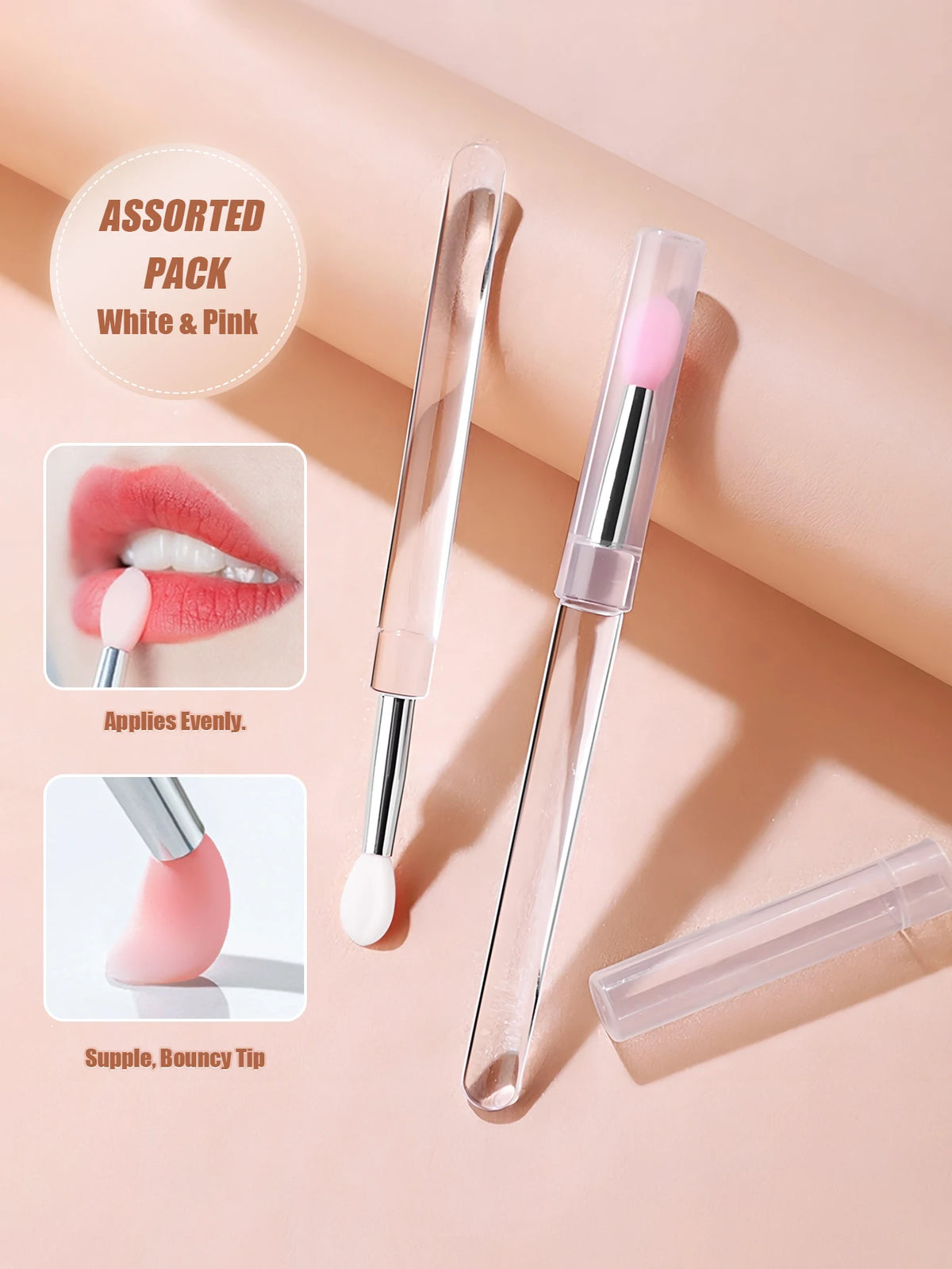 4/10 Pcs Reusable Silicone Lip Brush with Cap, Portable Lip Gloss & Lip Mask Applicator, Dual-Ended Makeup Brush for Lips and Ey