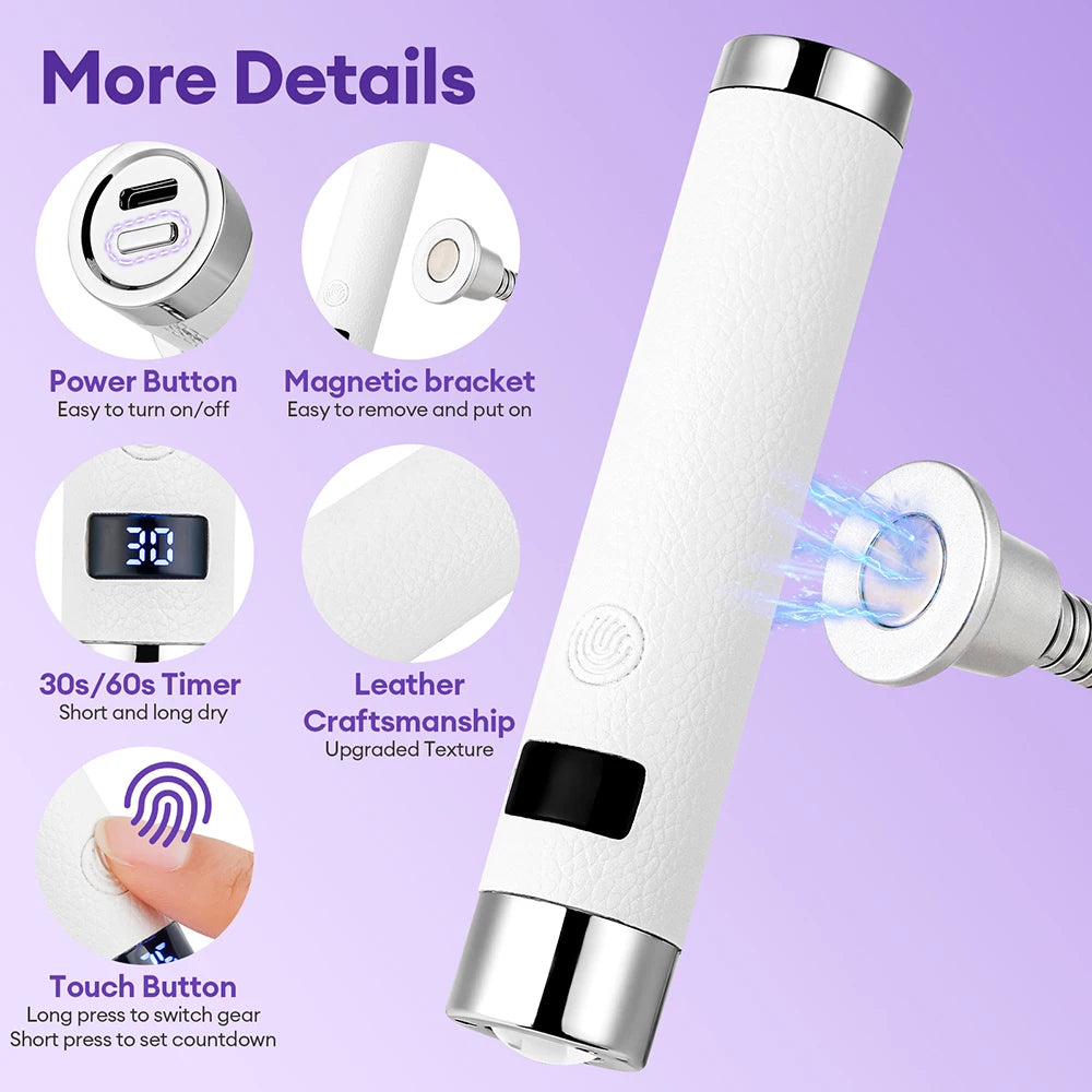 Portable Nail Dryer Light Nail Lamp Rechargeable Gel Nails Lamp With Flexible Hose LED Therapy Light Nail Art Tools