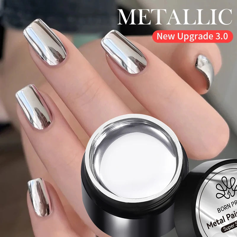 BORN PRETTY 5ML Super Silver Metallic Gel Nail Polish Metal Effect Painting Gel Chromes Varnis Semi Permanent for Nail DIY