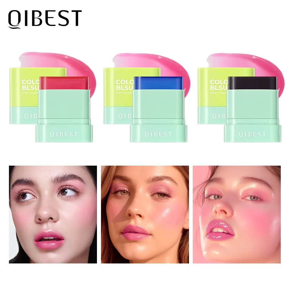 QIBEST Jelly Blush Stick Lip And Cheek Multi-Purpose Lip Tint Blusher Cooling Water Tint Sheer Lip Stain Moisturizing Makeup