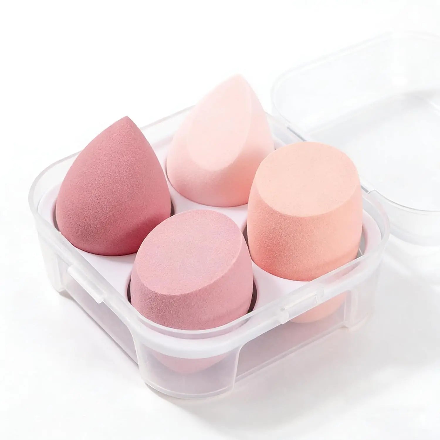 4PCS Pink Makeup Sponge Set - Latex-Free Blending Sponges with Case, for Liquid/Cream/Powder (Vegan & Soft)