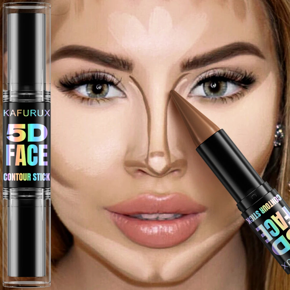 1PC Contour Stick Duo, Double-Eneed Highlight and Shadow Cream Waterproof Full Coverage Face Foundation Concealer Pen Long Lasti