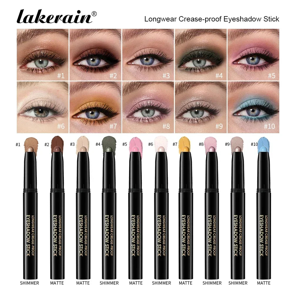 Matte Blue Eyeshadow Stick Pencil Waterproof Monochrome Glitter Pearly Eyeshadow Makeup Soft Natural High Pigmented Long-Lasting