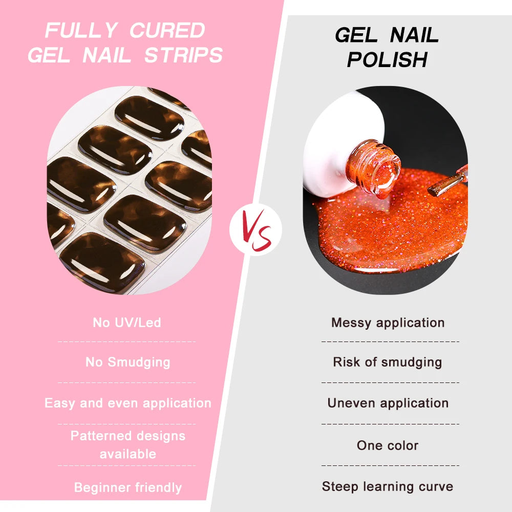 22finger Full Cover Baking-Free Nail Polish Strips Summer Self-Adhesive DIY Nail Stickers Manicure Decor NO UV Gradient Color