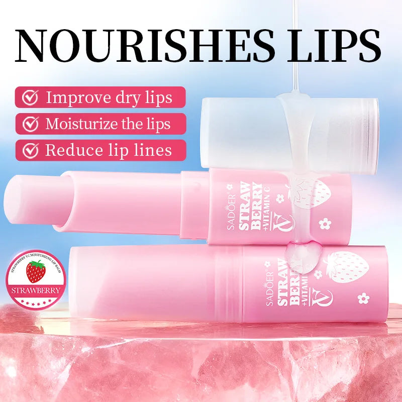SADOER Strawberry Vitamin C Lip Balm Moisturizing Lipstick Reduce Lip Lines Prevent Dryness Cracking Nourish Lip Skin Care
