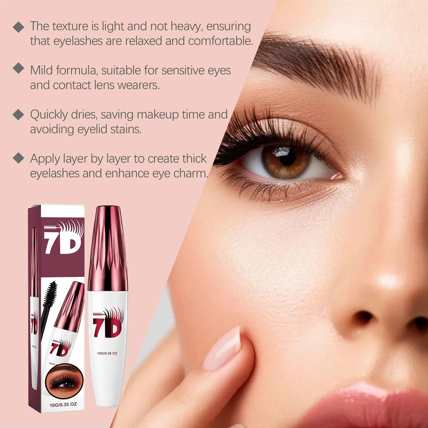 7D Black Mascara for Multi-Dimensional Volume Silk Fiber Lash Extension Waterproof Smudge-proof Long Lasting Eye Makeup Cosmetic