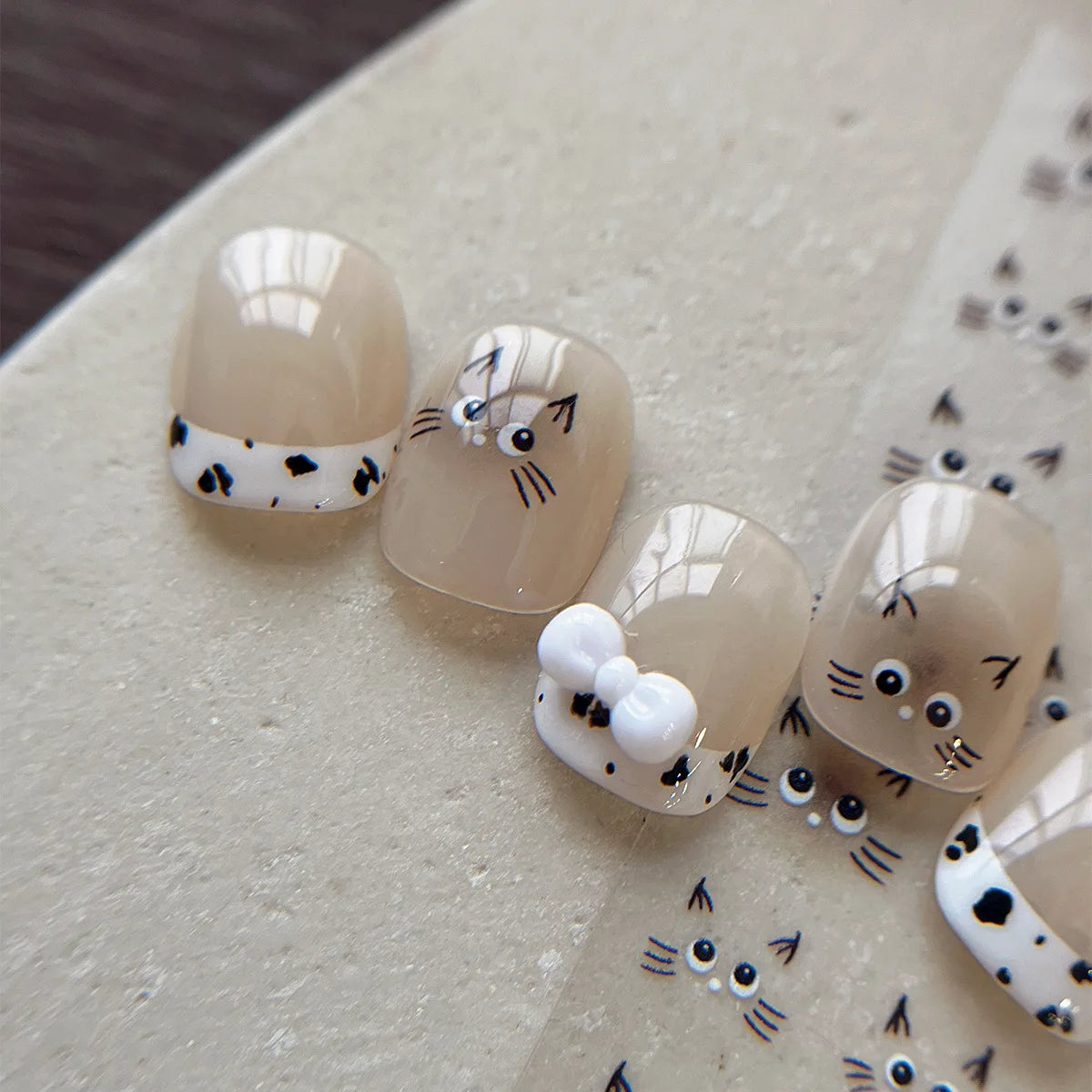 Cute Cat Nail Sticker Water Decal Nail Art Embossed Sticker Press on Cute Expression Decal Stickers Nail Decoration
