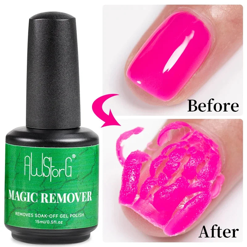AWStorG 15ML Magic Remover  Fast Nail Gel Polish Clean UV Soak Off Semi Permanent Varnish Nail Art Removal Tools Manicur