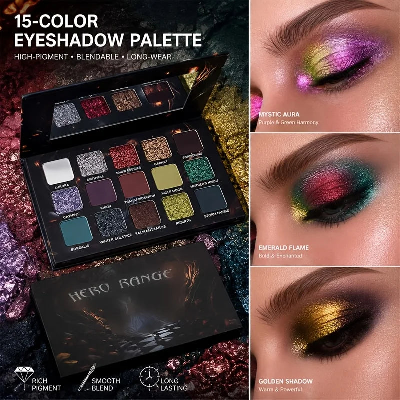 15 Colors Goth Eyeshadow Palette Matte Shimmer Glitter High Pigment Waterproof Halloween Smoky Eye Makeup