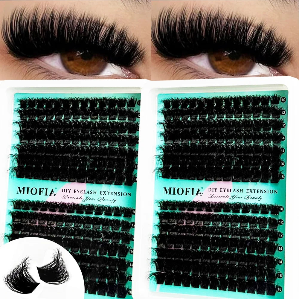 MIOFIA DIY Lash Clusters 150D Thick Lashes Mixed Length Tray Natural 10-18mm (Mix) Eyelashes Extension 3D Faux Mink Lash Makeup