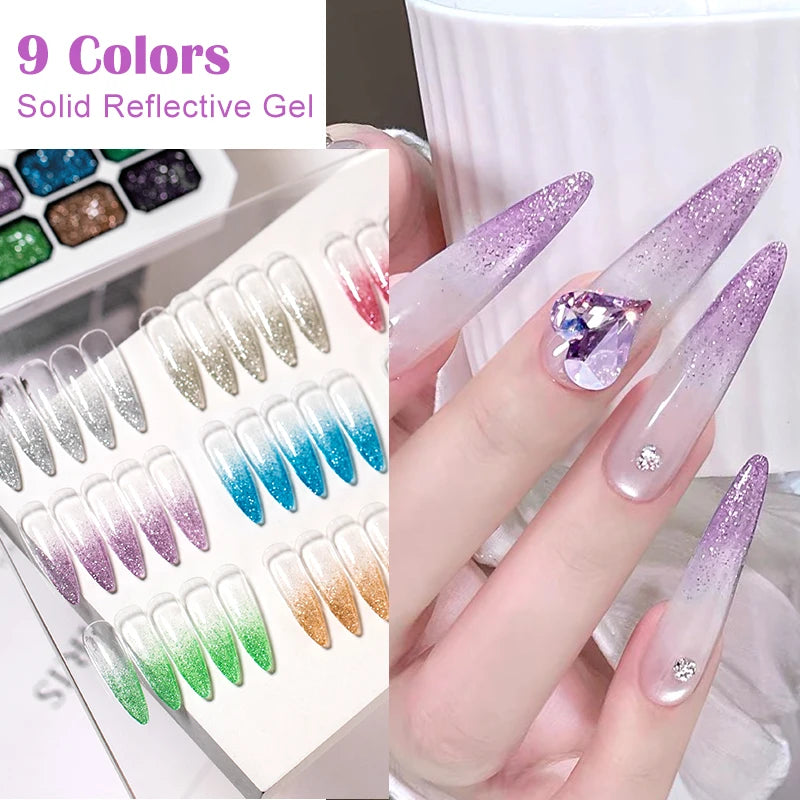 9 Colors Dreamscape Diamond Dust Reflective Glitter Gel Nail Polish Gradient Semi Permanent Soak Off UV LED Shiny Nail Art Gel
