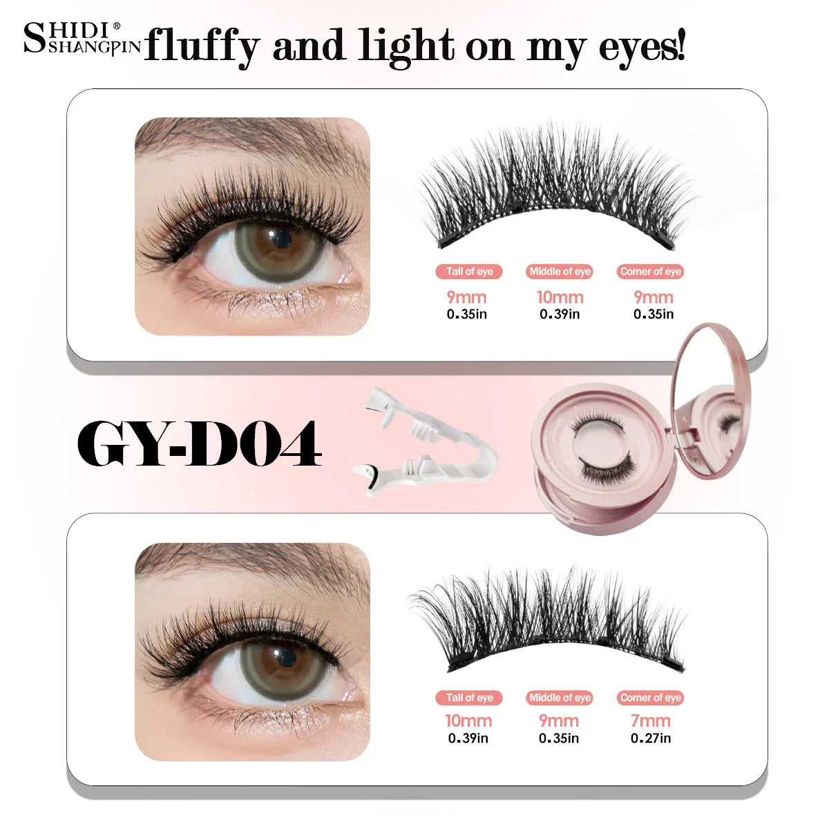 2 Pairs Magnetic False Lashes with Applicator Natural Reusable No Glue Needed Magnet Fake Eyelashes for Easy Makeup Tools Kits