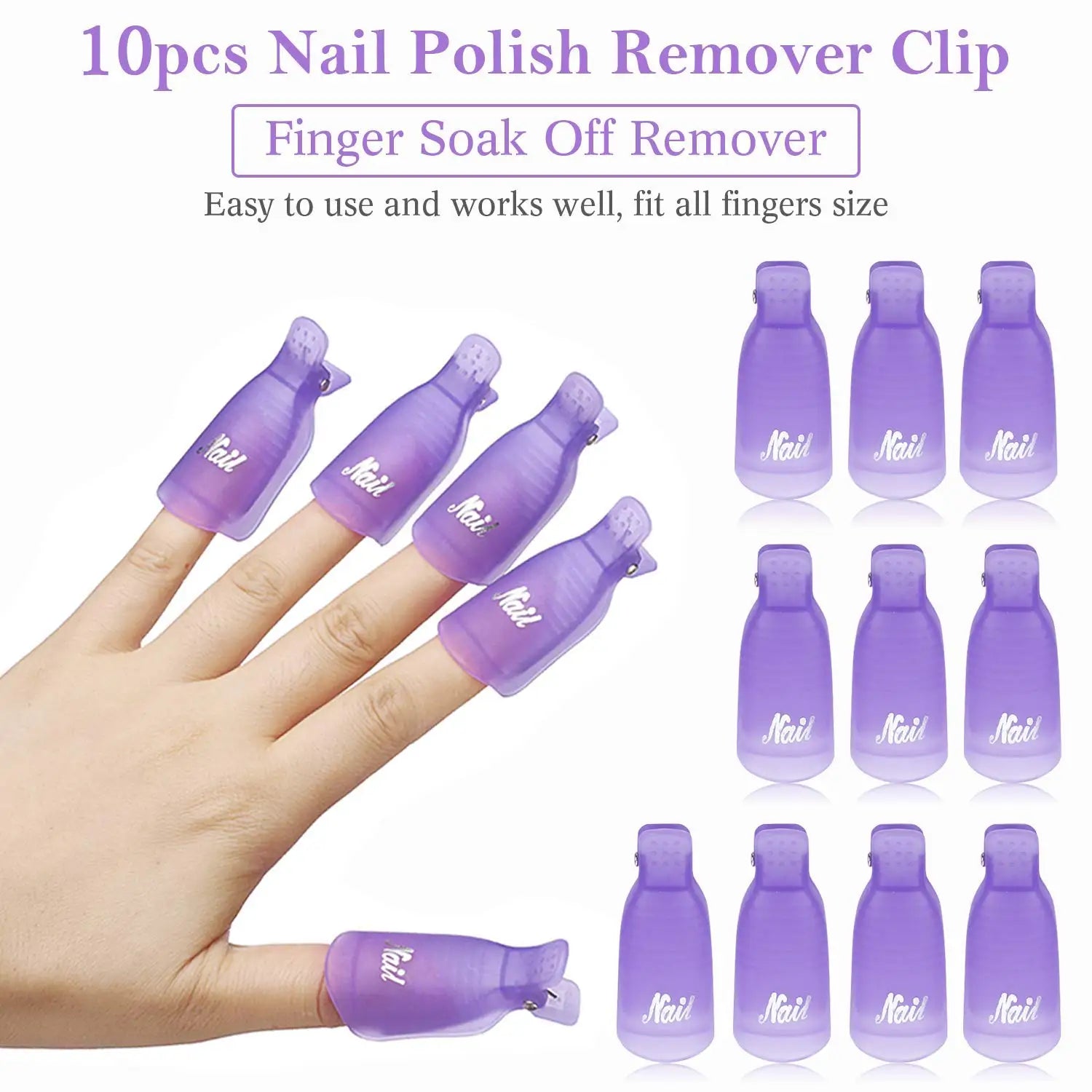 10 Pcs Nail Polish Remover Clip Soak Off Cap for Gel and Acrylic Nails Finger Soak Off Remover Clip Manicure Pedicure Tool Kit