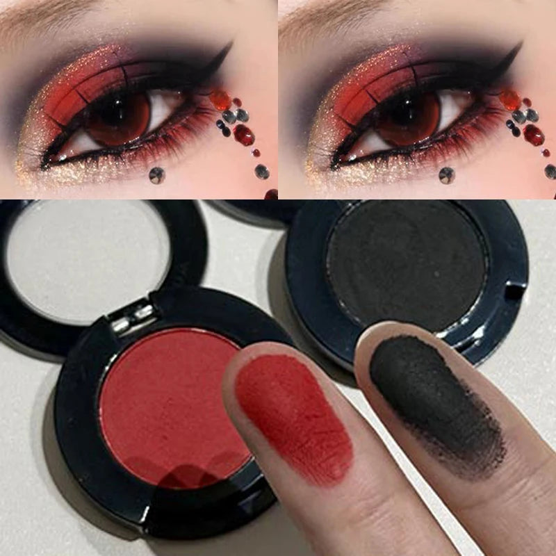 1Pc Blue Black Red Eyeshadow Palette Halloween Makeup Girl Smoky Punk Eye Shadow Palette Matte White Lying Silkworm Eye Cosmetic