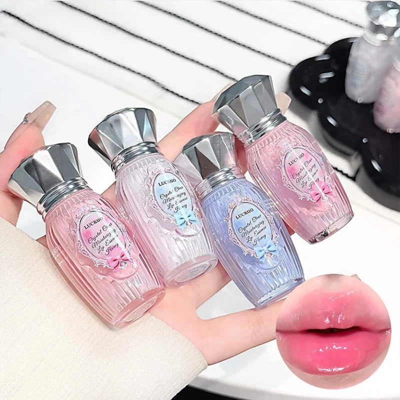 Lckgo Crystal Clear Moisture Lip Essence Gloss - Anti-Wrinkle Moisturizing Lip Balm Mirror Shine Lip Oil Lipstick Dual-Use Plumping Lip Gloss