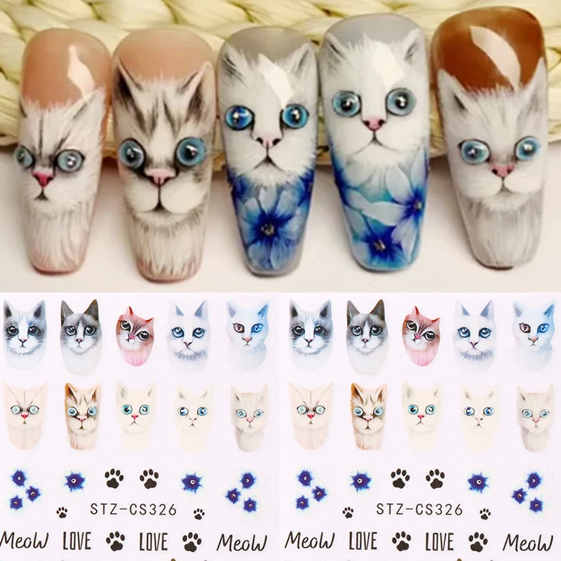 2pcs Cute Cat Nail Art Stickers Cartoon Pets Design Self Adhesive Decals Kawaii Animal Nail Art Decoration Supplies DIY Manicure