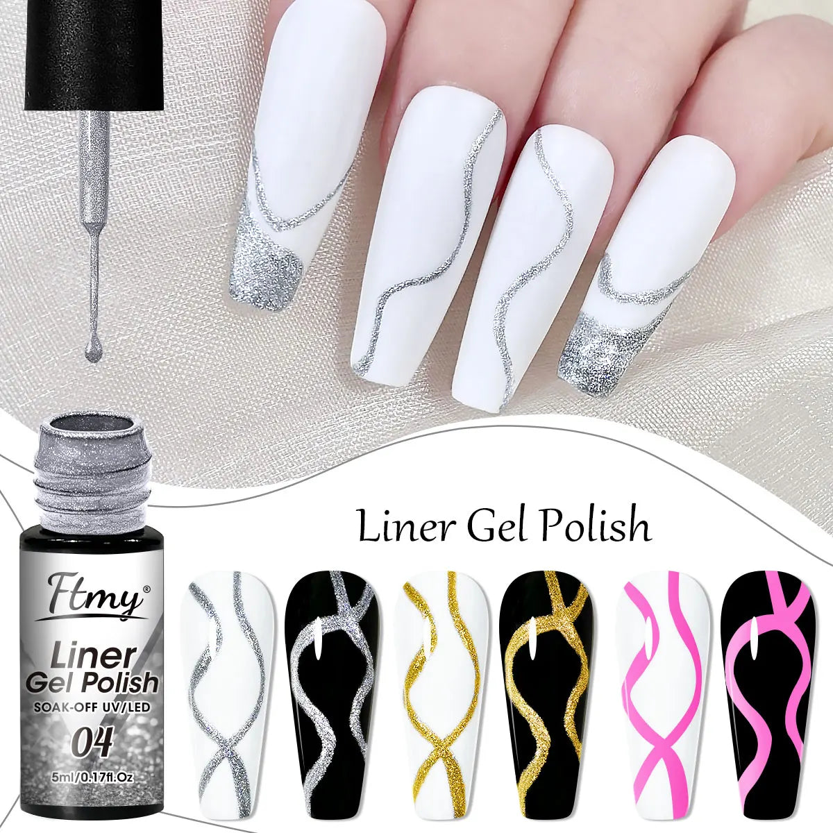 3PCS/SET Metallic Painting Liner Gel Silvery Champagne Golden Rose Golden Gel Nail Polish Semi-Permanent UV Gel Nail Art Varnish