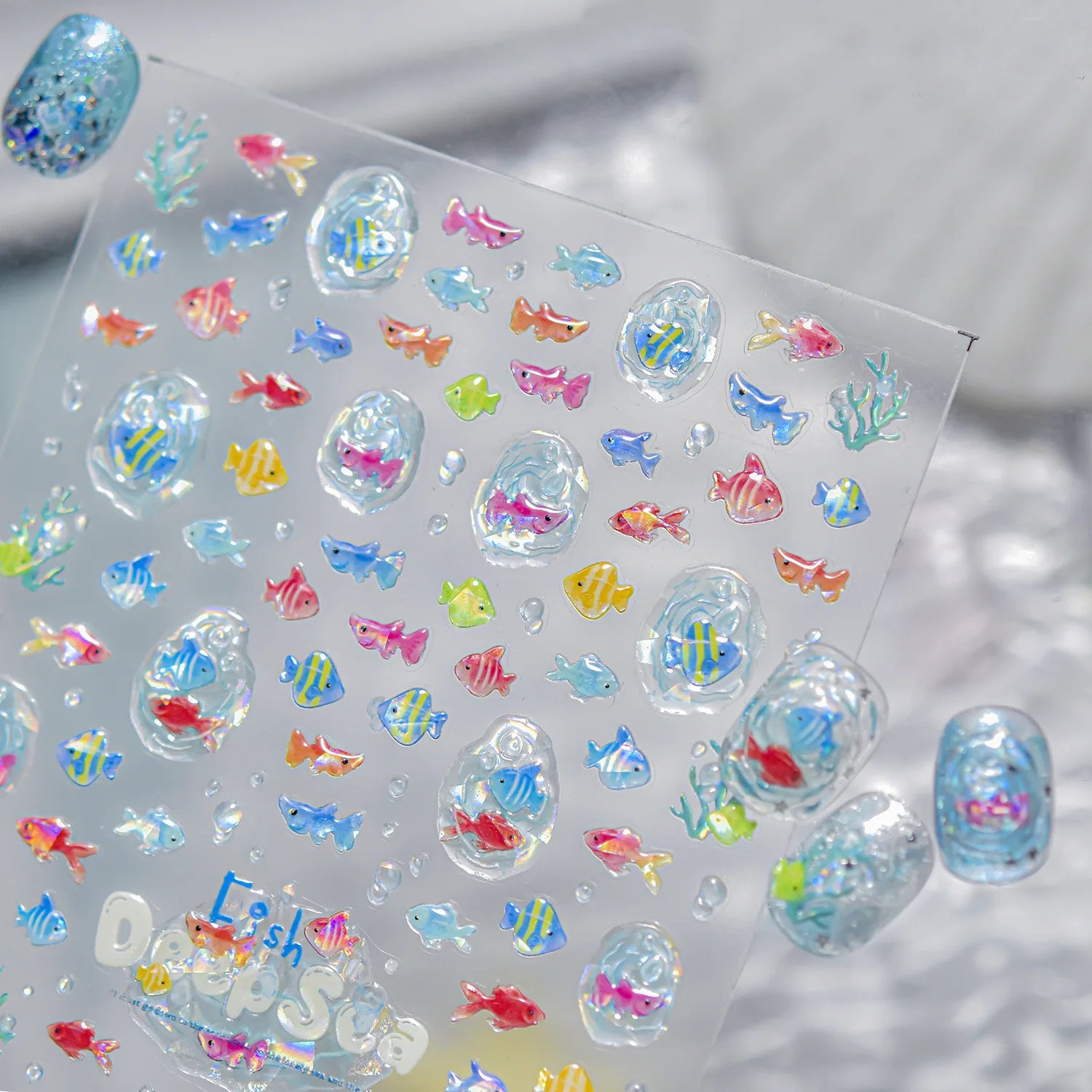 Cute Pink Tropical Fish Nail Accessories Stickers 5D Jelly Ocean Bubble Nail Sticker Self Adhesive Nail Art Supplies Decorative