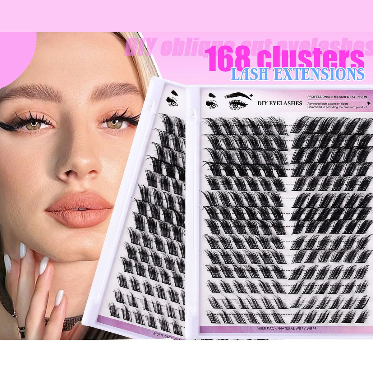 DIY False Eyelashes 12-18mm Mix Long 168pcs Cluster Lashes D Curl Winged Cat Fox Eye Individual Lash Extensions Makeup Supplies