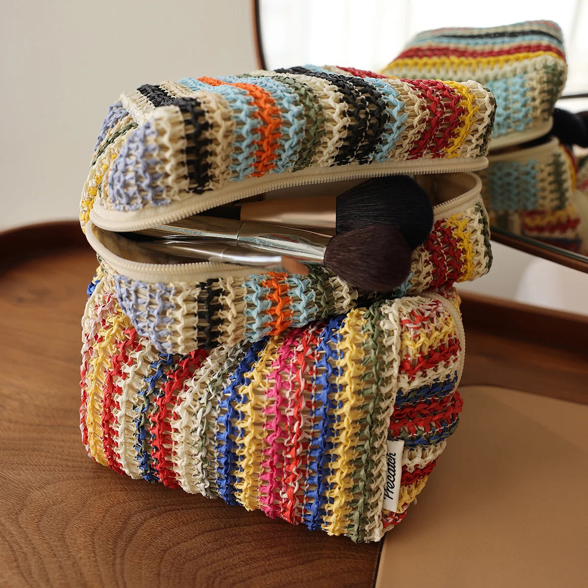 Colorful Knitted Cosmetic Bag Travel-Friendly Handbag Toiletry Pouch Women's Cosmetics & Skincare Organizer On-the-Go Bag-in-Bag