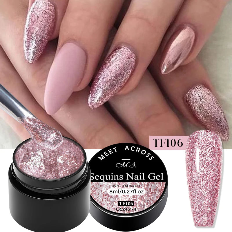 8ml Glitter Sequins Gel Nail Polish Platinum Glitter Gold Silver Semi Permanent Soak Off UV Gel Varnish Manicure Nail Supplies