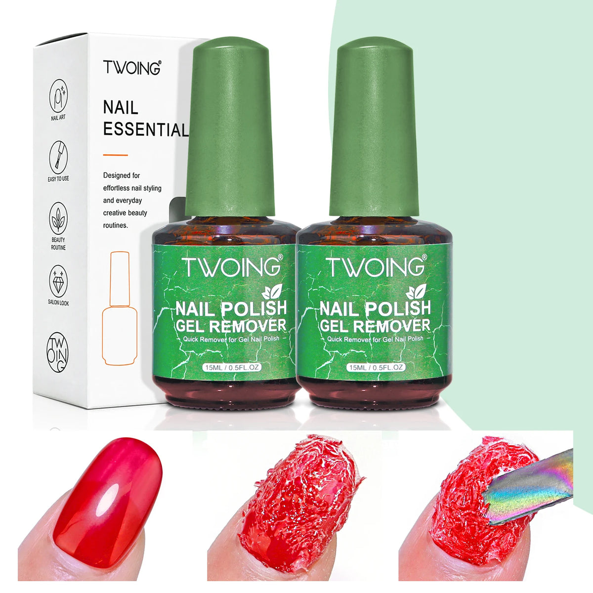 TWOING 2.0 15ml Magic Fast Nail Gel Polish Remover Clean UV Soak Off Semi Permanent Varnish Nail Art Removal Tools Manicure