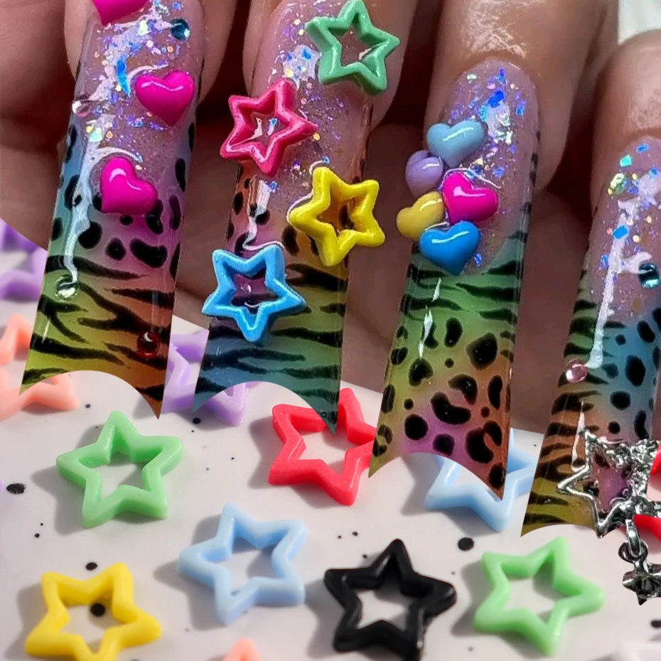 100cs/bag Macaron Hollow Star Nail Charms  Five Pointed Star Nail Art Decoration Kawaii Accessories Manicure Design Supplies