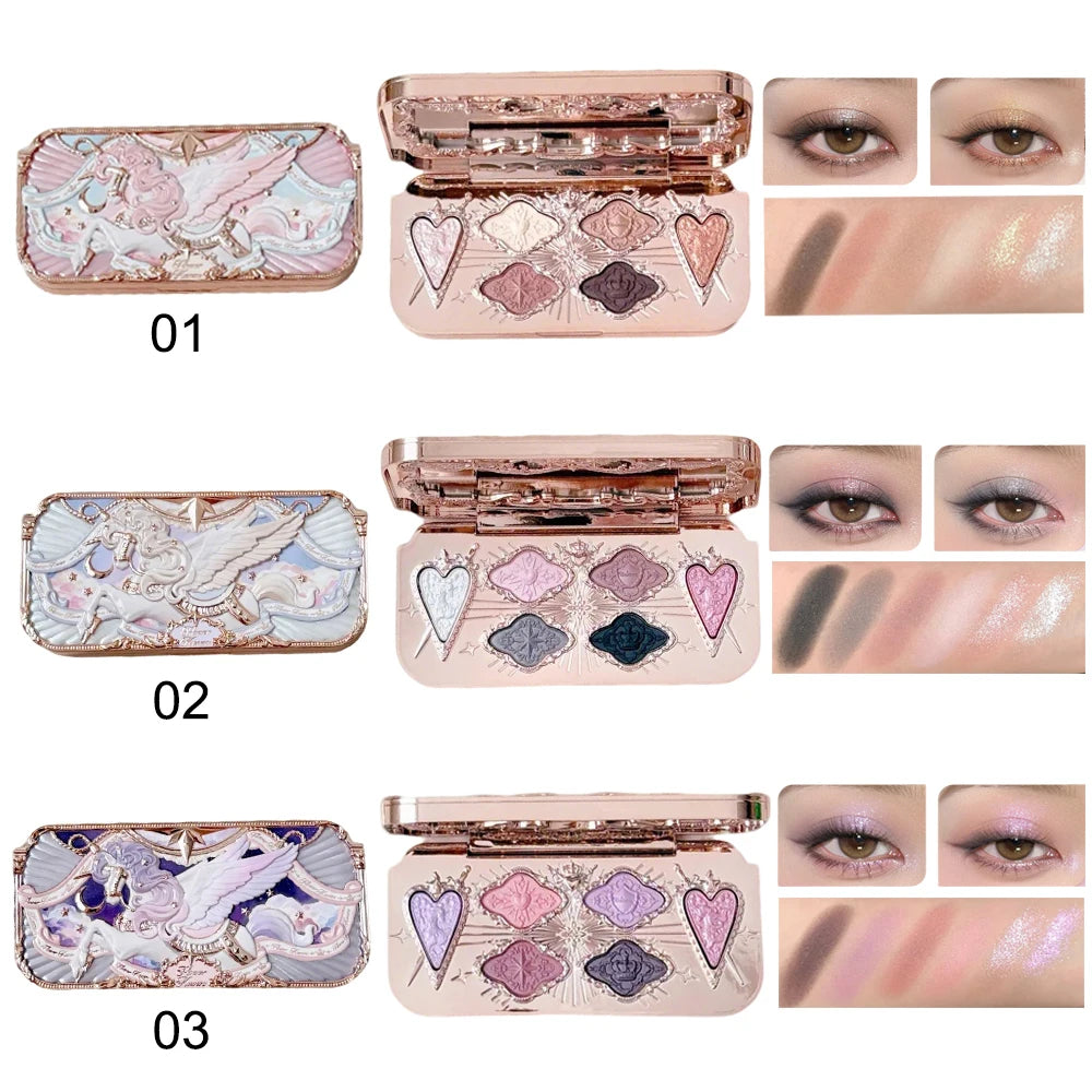 Flower Knows Knight Unicorn 6 Color Satin Eyeshadow Palette Shimmer Matte Long Lasting High Pigment Fairycore Dreamy Makeup