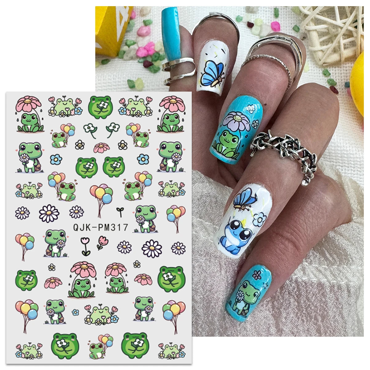 6pcs cartoon cute animal nail art stickers, easy application for nail decoration, DIY, gifts, party makeup styling
