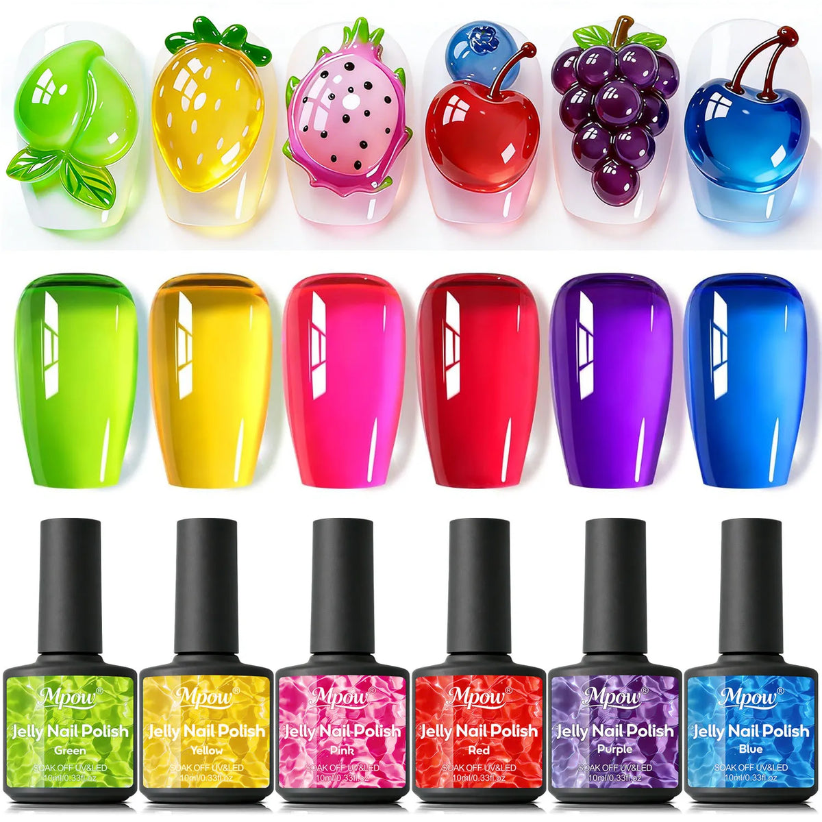 Mpow 1-6 Pcs Jelly Gel Polish Set Colorful Translucent Varnish Semi Permanent Soak Off UV LED Curable Nail Art DIY