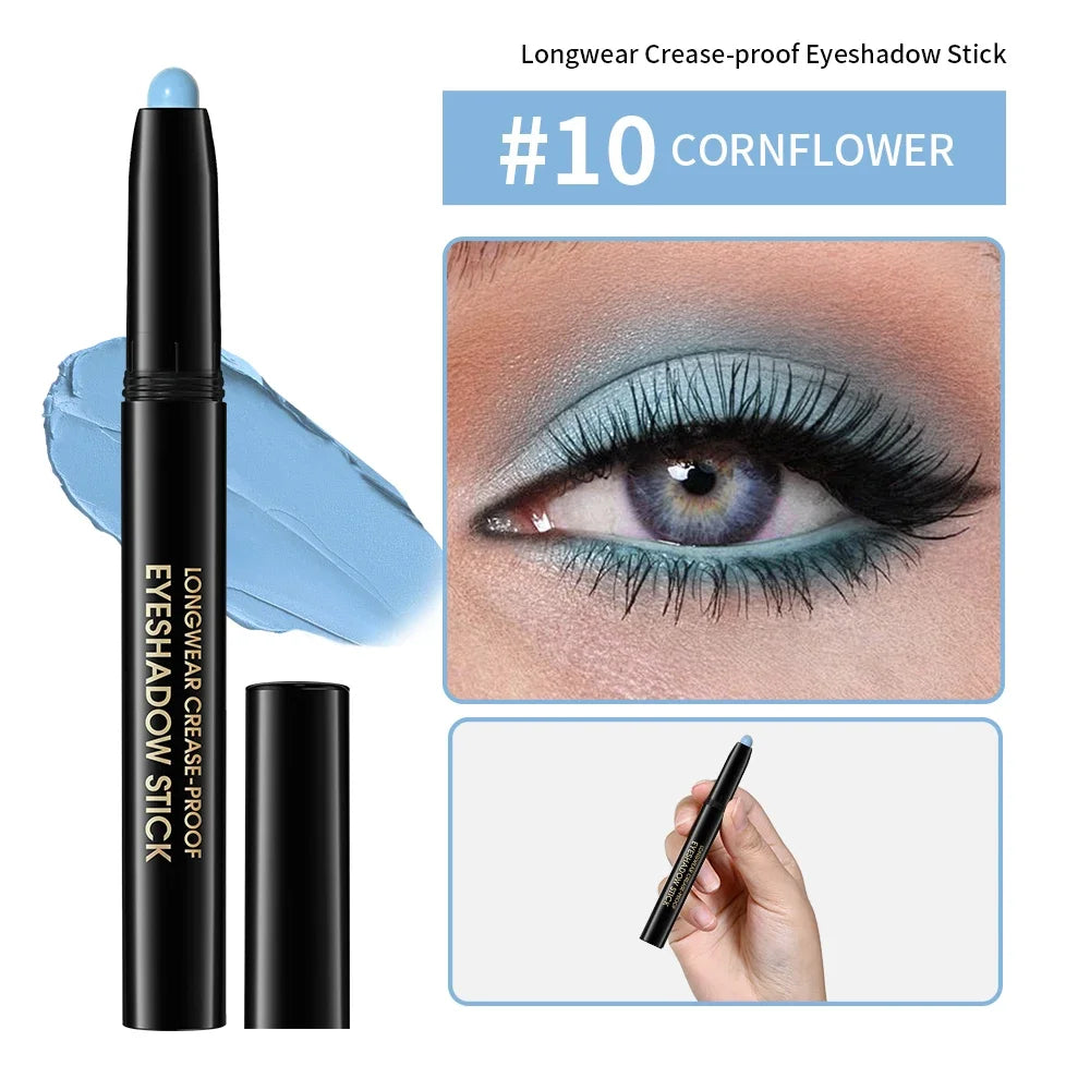 Matte Blue Eyeshadow Stick Pencil Waterproof Monochrome Glitter Pearly Eyeshadow Makeup Soft Natural High Pigmented Long-Lasting