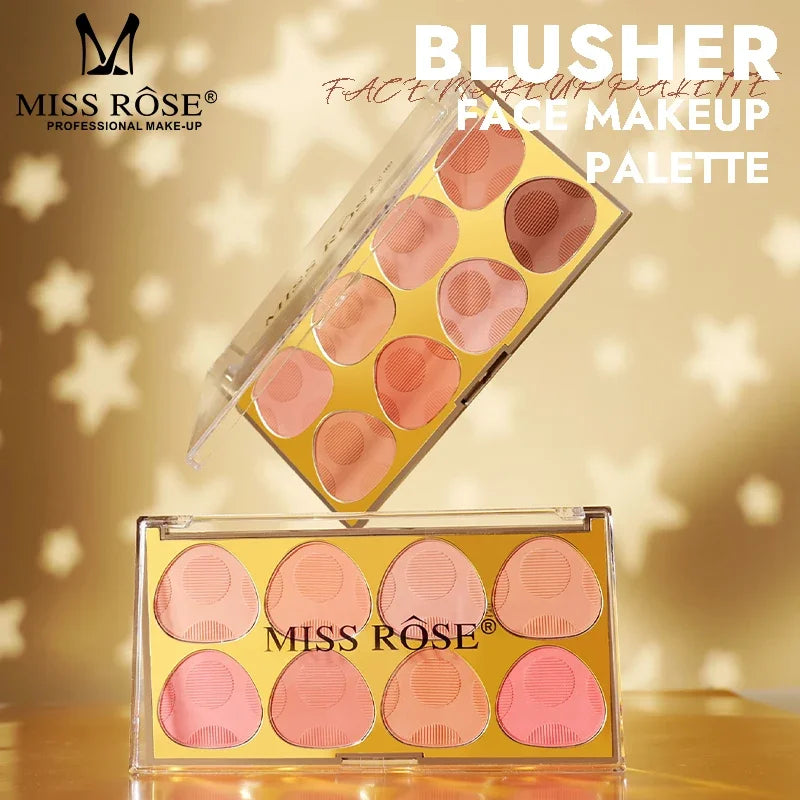 8-Color Matte Shimmer Blush Palette Silky Smooth Waterproof Sweatproof Long-Lasting Makeup Gift for Women Birthday Christmas