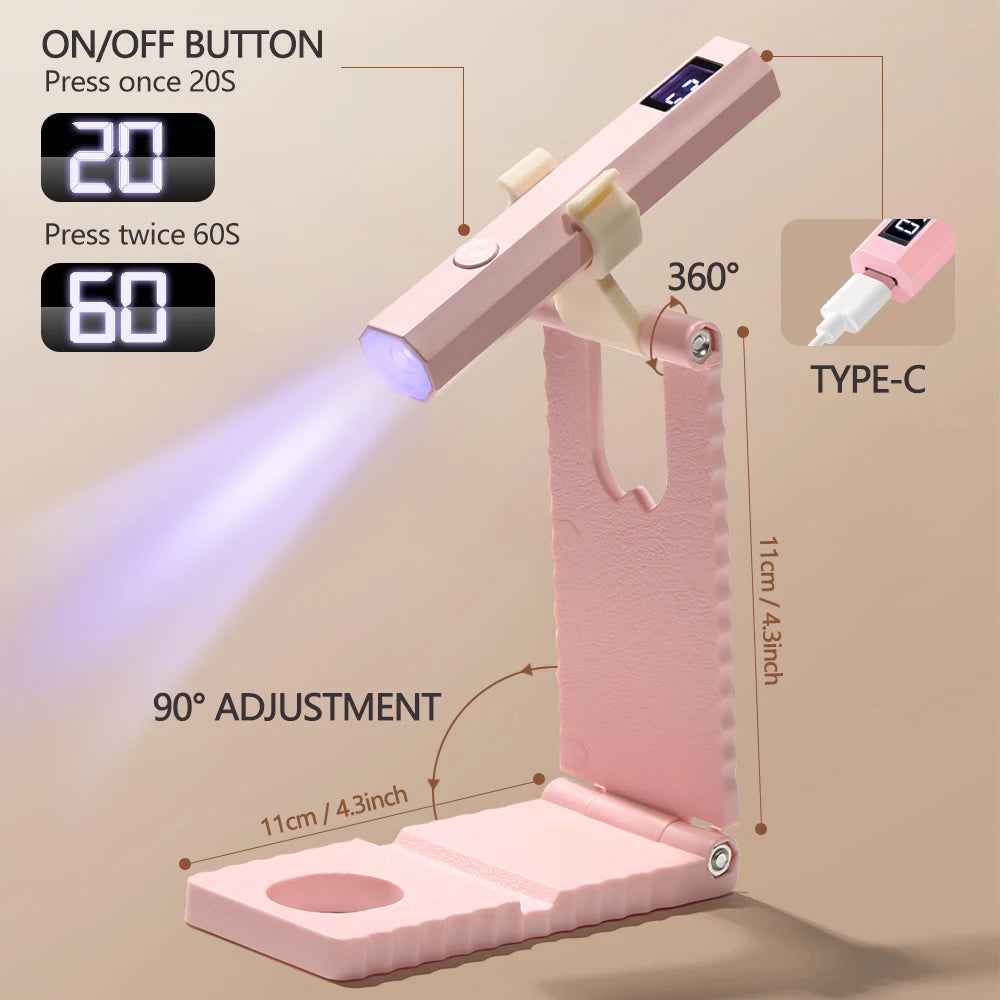 Cordless Nail Lamp with Stand Handheld UV Light with LCD Display for Gel Nails Rechargeable USB Nail Dryer for Fast Curing