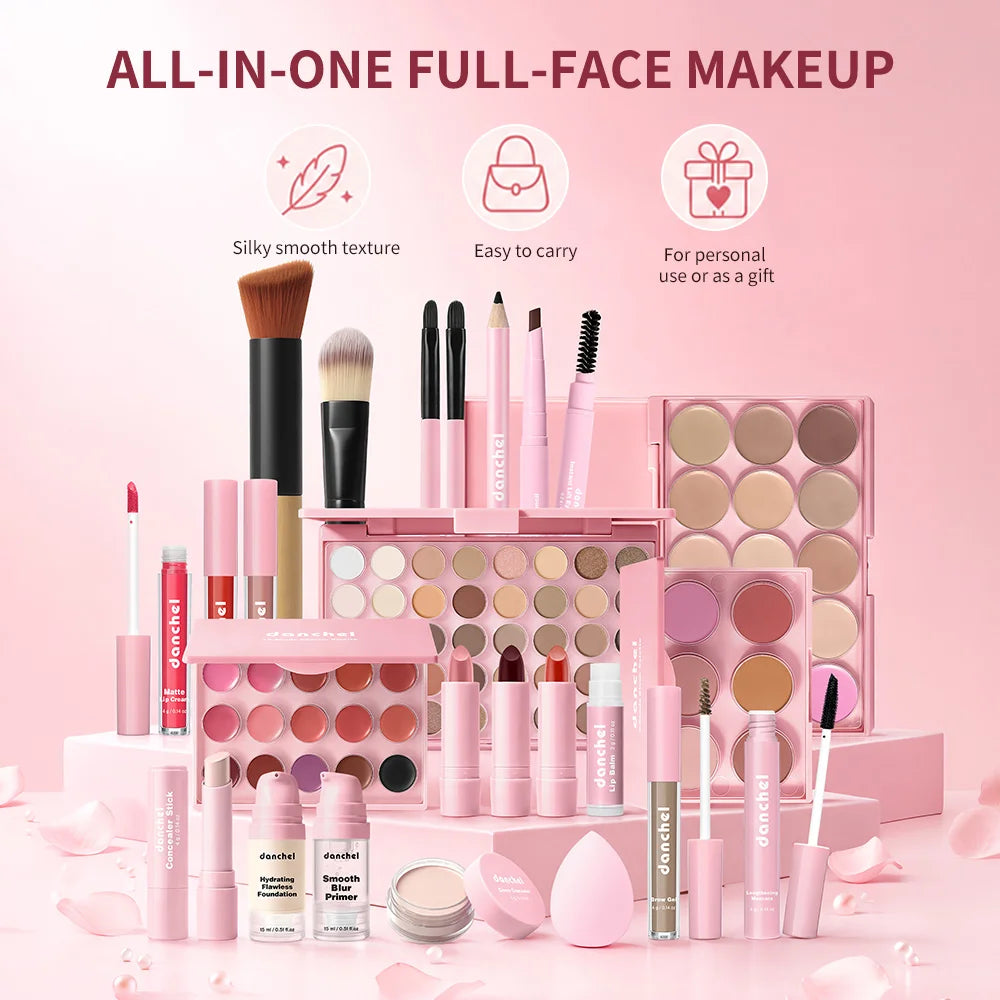 All-In-One Complete Makeup Kit Full Cosmetic Set for Women Includes Eyebrow Eyeliner Eyeshadow Blendable Portable Travel Daily Party Makeup for Beginners Ladies