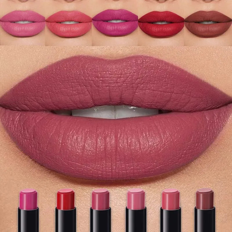 6 Colors Matte Lipstick Pencil Waterproof Long Lasting Non-Stick Cup Sexy Red Solid Lip Gloss Nude Pink Tint Lipstick Pen Makeup