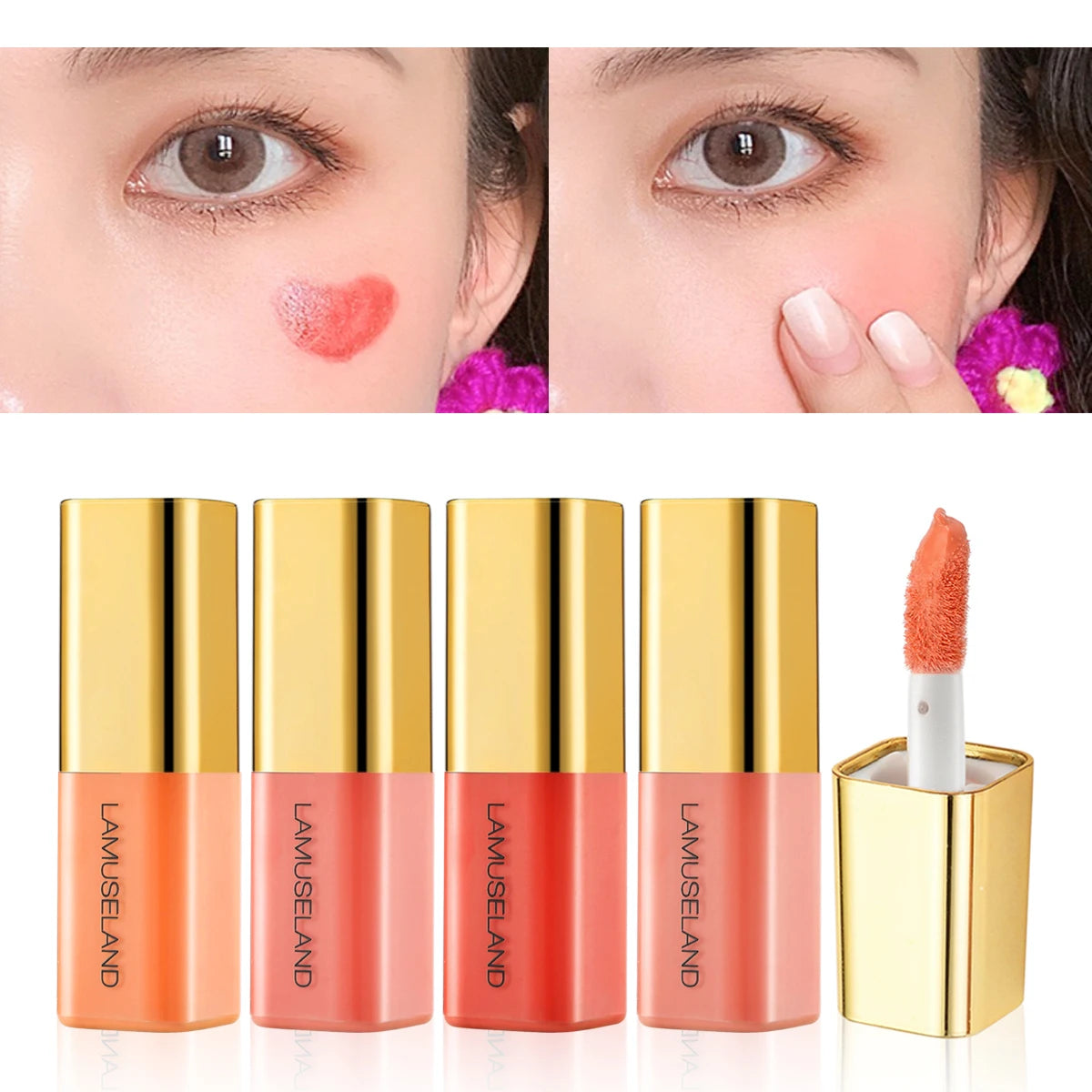 Tinted Moisturizing Liquid Blush Cream Multi-Use Lips Cheek Eye Makeup Rouge Contour Matte Orange-red Mini Blusher Stick