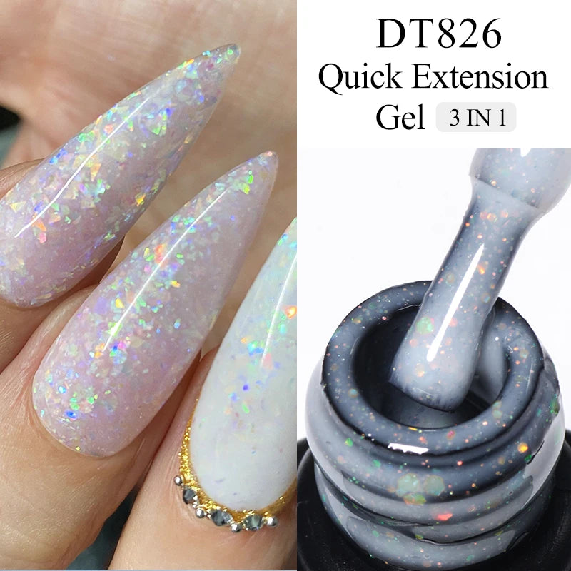 MEET ACROSS 7ml Colorful Foils Quick Extension Gel Nail Polish For Nails Glitter Pink Gold Foils Nail Art Gel Varnish Manicure
