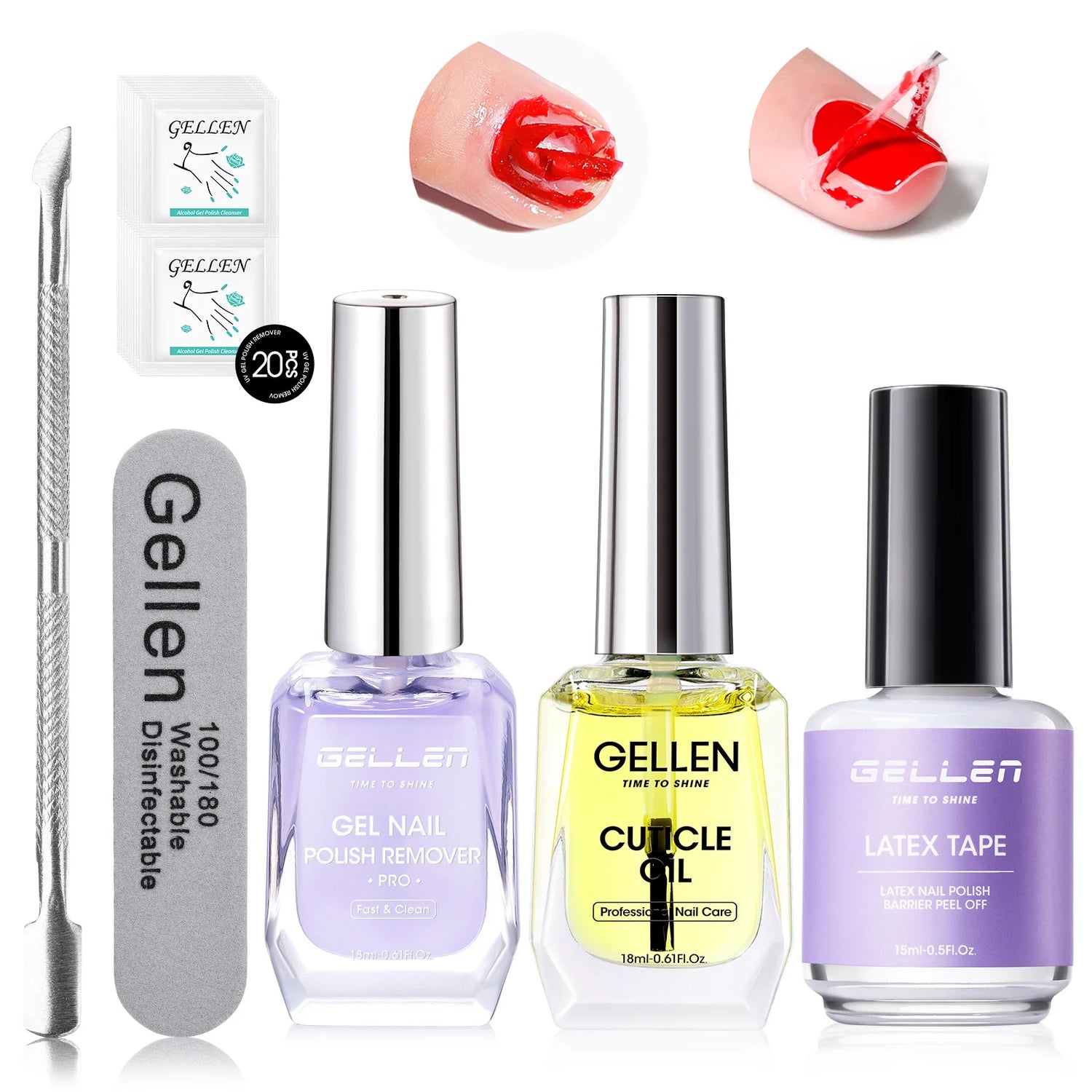 GELLEN Professional Nail Gel Remover Kit Fast Removal No Foil Cuticle Oil Liquid Latex UV Gel Polish Remover Manicure Tools