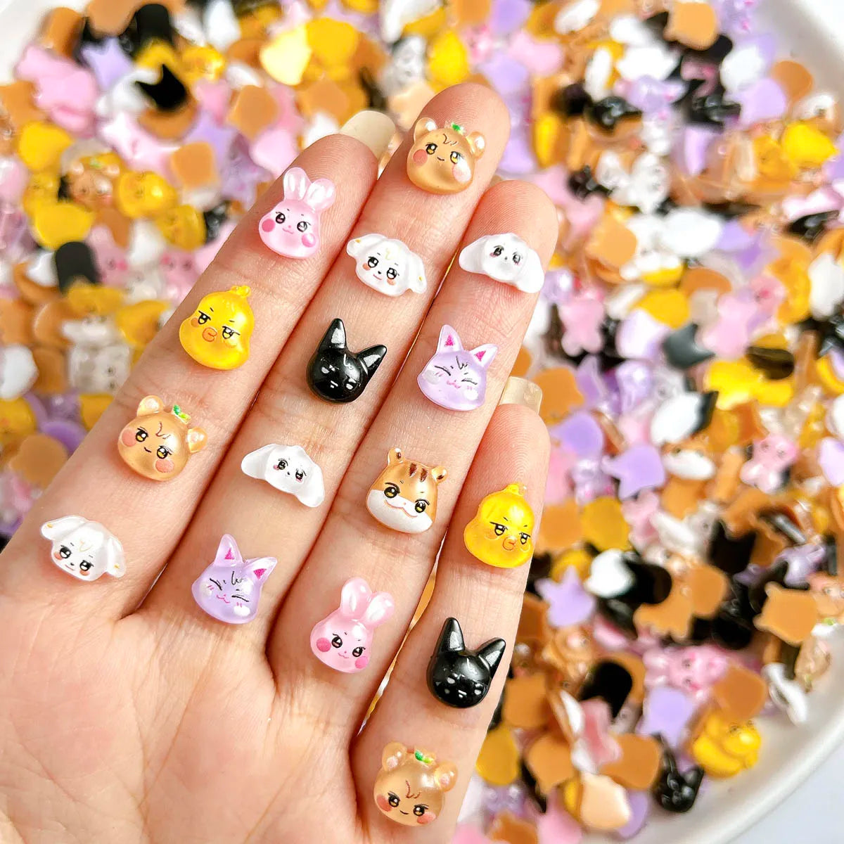 30PCS Adorable Luminous Rabbit Dog Tiger Resin Nail Charms Cartoon Colorful Animal Head Nail Art Decorations DIY Phone Case Nail