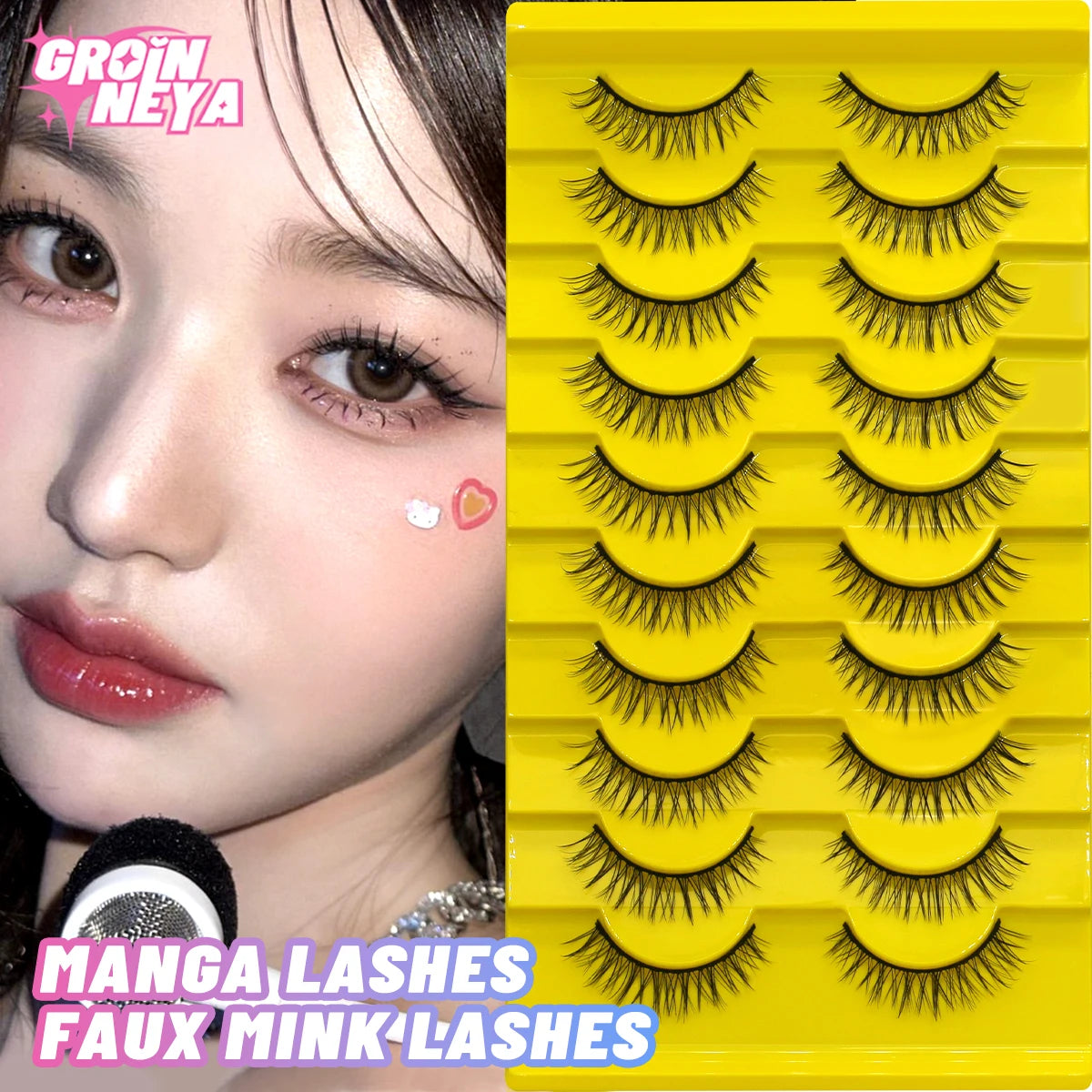 GROINNEYA Manga Lashes Eyelashes 3D Natural False Lashes Natural Soft Cross Wispy Natural Eyelash Extension Makeup