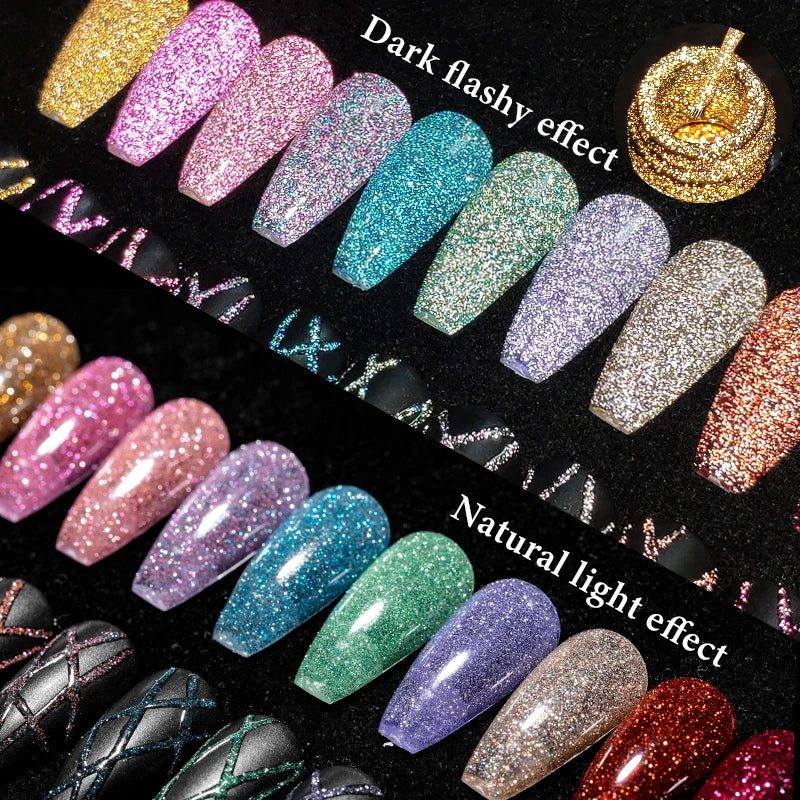 Reflective Glitter Liner Gel Nail Polish Gold Silver Spider Line UV Gel Pull Line Graffiti Painting Stripe DIY French Nails